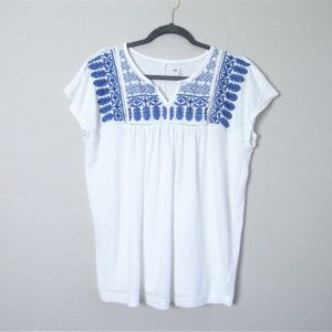 Gap white blue embroidered boho blouse